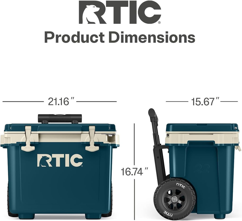 RTIC 22 QT Ultra-Light Wheeled Cooler with Handle, Hard Insulated Portable Ice Chest Box for Beach, Drink, Beverage, Camping, Picnic, Fishing, Boat, Barbecue