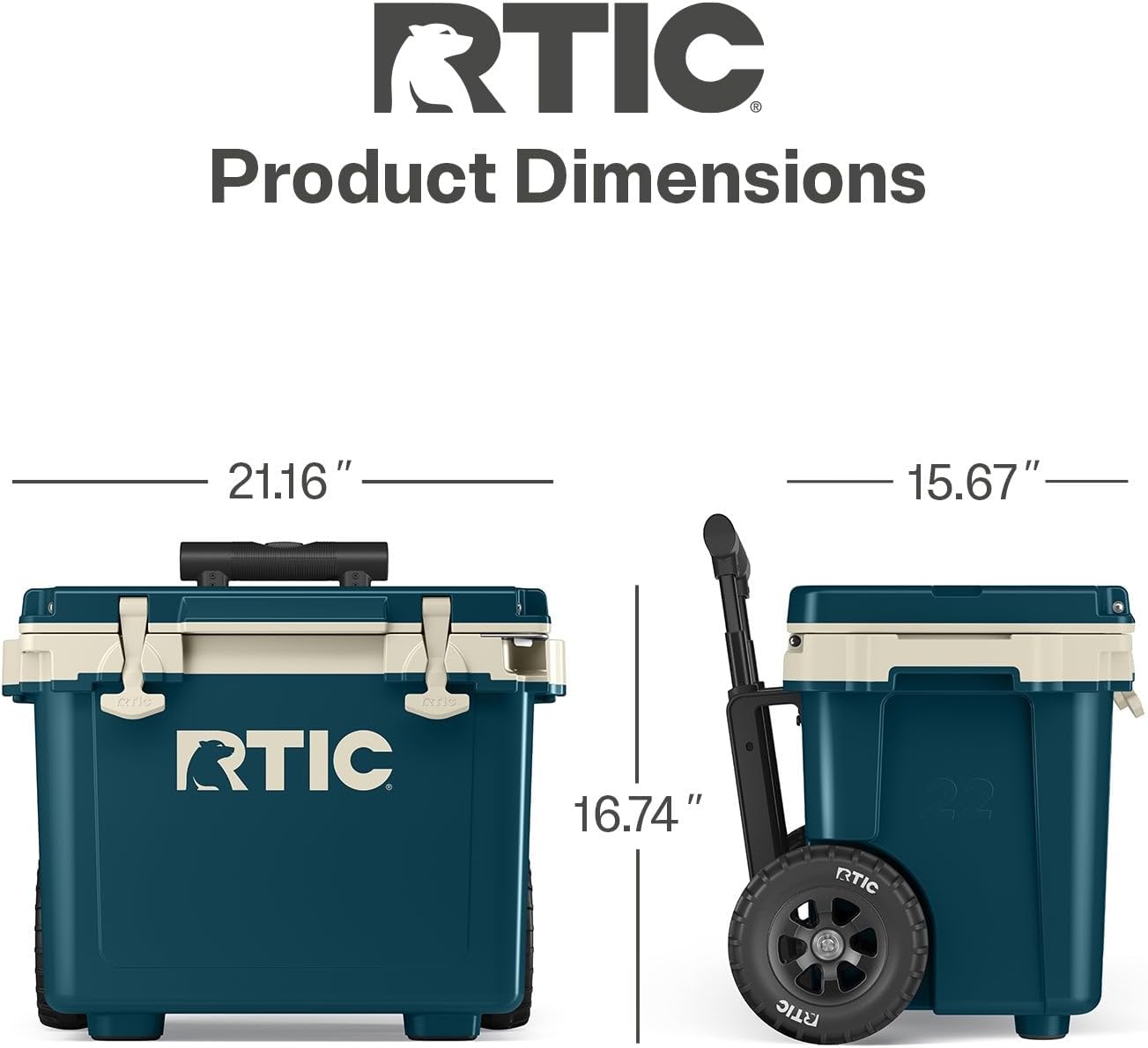 RTIC 22 QT Ultra-Light Wheeled Cooler with Handle, Hard Insulated Portable Ice Chest Box for Beach, Drink, Beverage, Camping, Picnic, Fishing, Boat, Barbecue