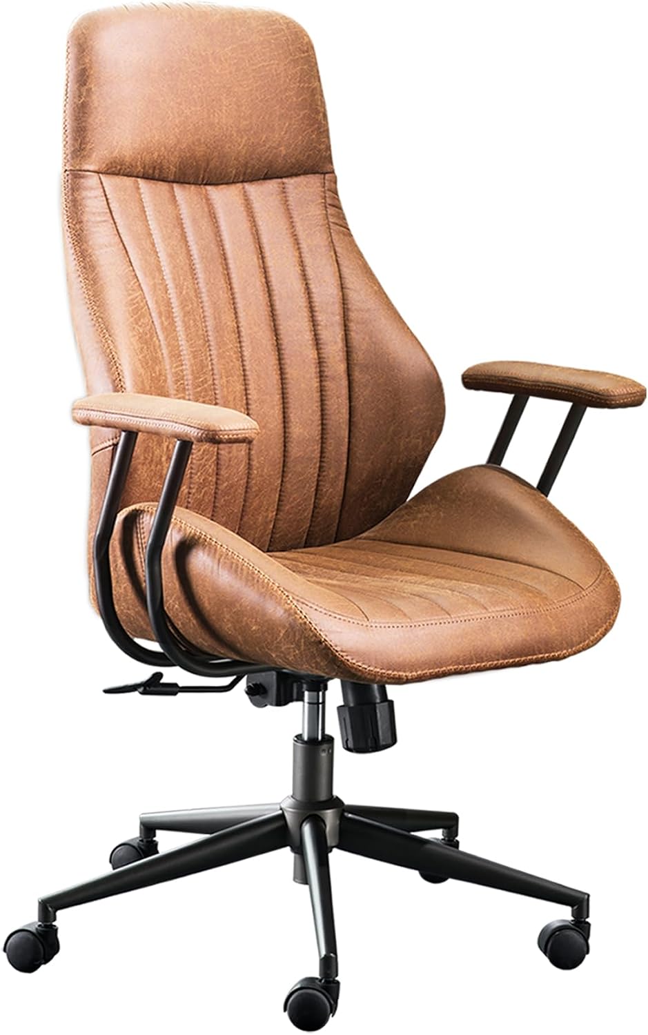 ovios Ergonomic Office Chair, High Back Faux Leather Executive Chairs with Armrests, Comfy Mid-Century Modern Swivel Rolling Computer Armchair (Brown, Suede Leather)