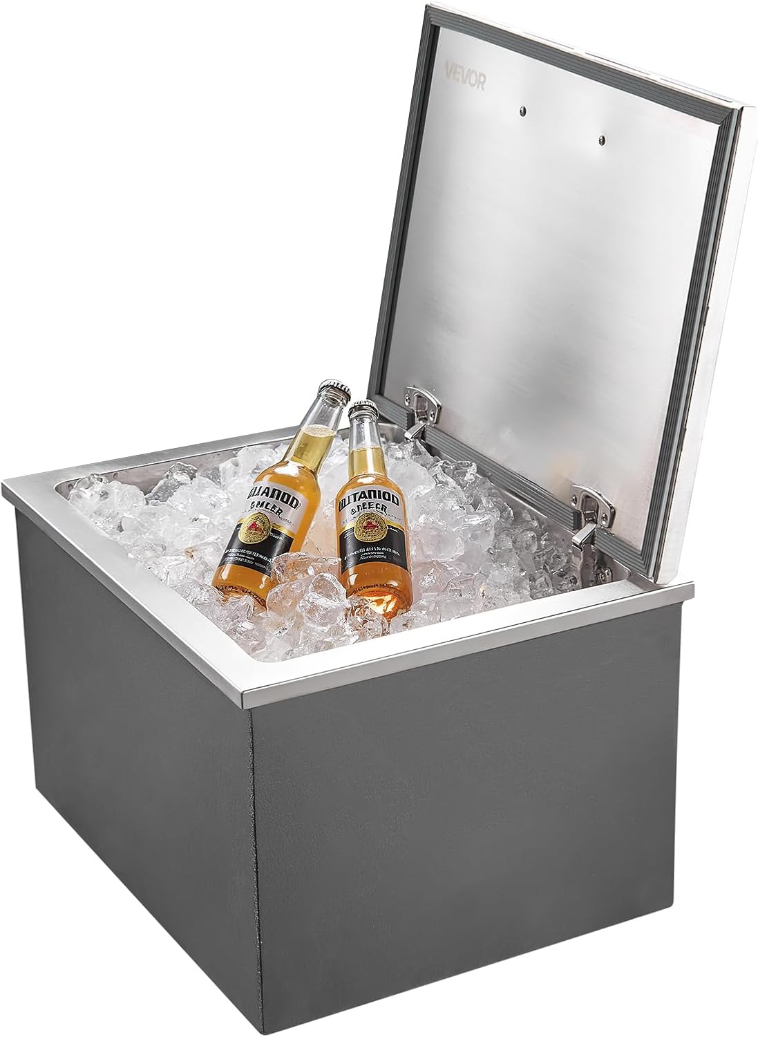 VEVOR Drop in Ice Chest, Stainless Steel Drop in Cooler, Commercial Ice Bin with Lid for Outdoor Kitchen Patio Bar, Drain-Pipe Set Included, Cooling Bins with Cover for Cold Wine Beer