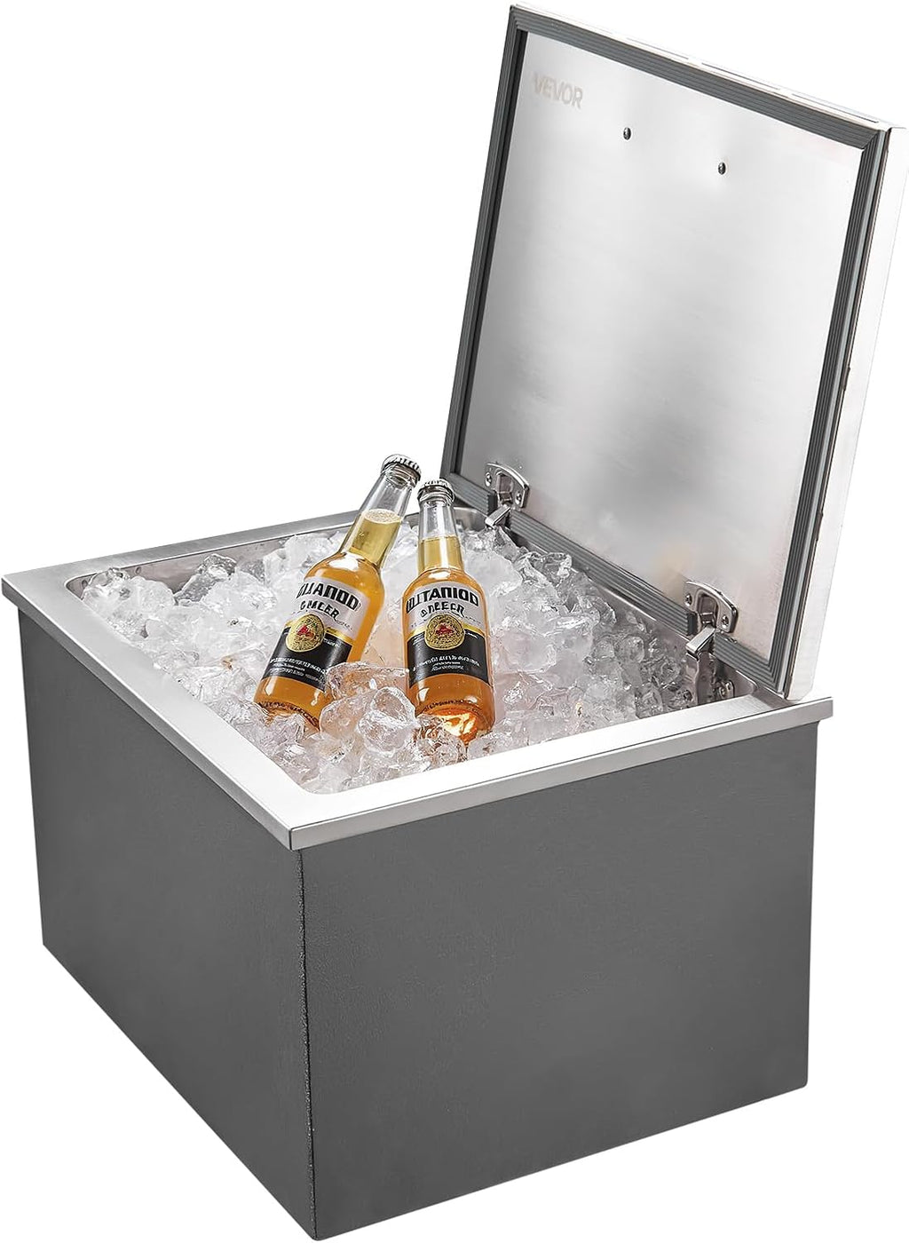 VEVOR Drop in Ice Chest, Stainless Steel Drop in Cooler, Commercial Ice Bin with Lid for Outdoor Kitchen Patio Bar, Drain-Pipe Set Included, Cooling Bins with Cover for Cold Wine Beer