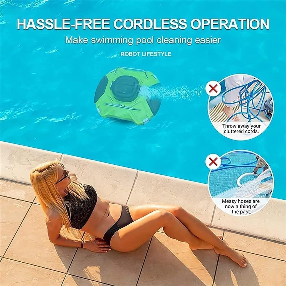 Robotic Pool Cleaner Fully Automatic Swimming Pool Cleaning Robot Wireless Intelligent Cleaning Underwater Cleaning Suction Device Rechargeable, Automatic Planning Route Deep Cleaning