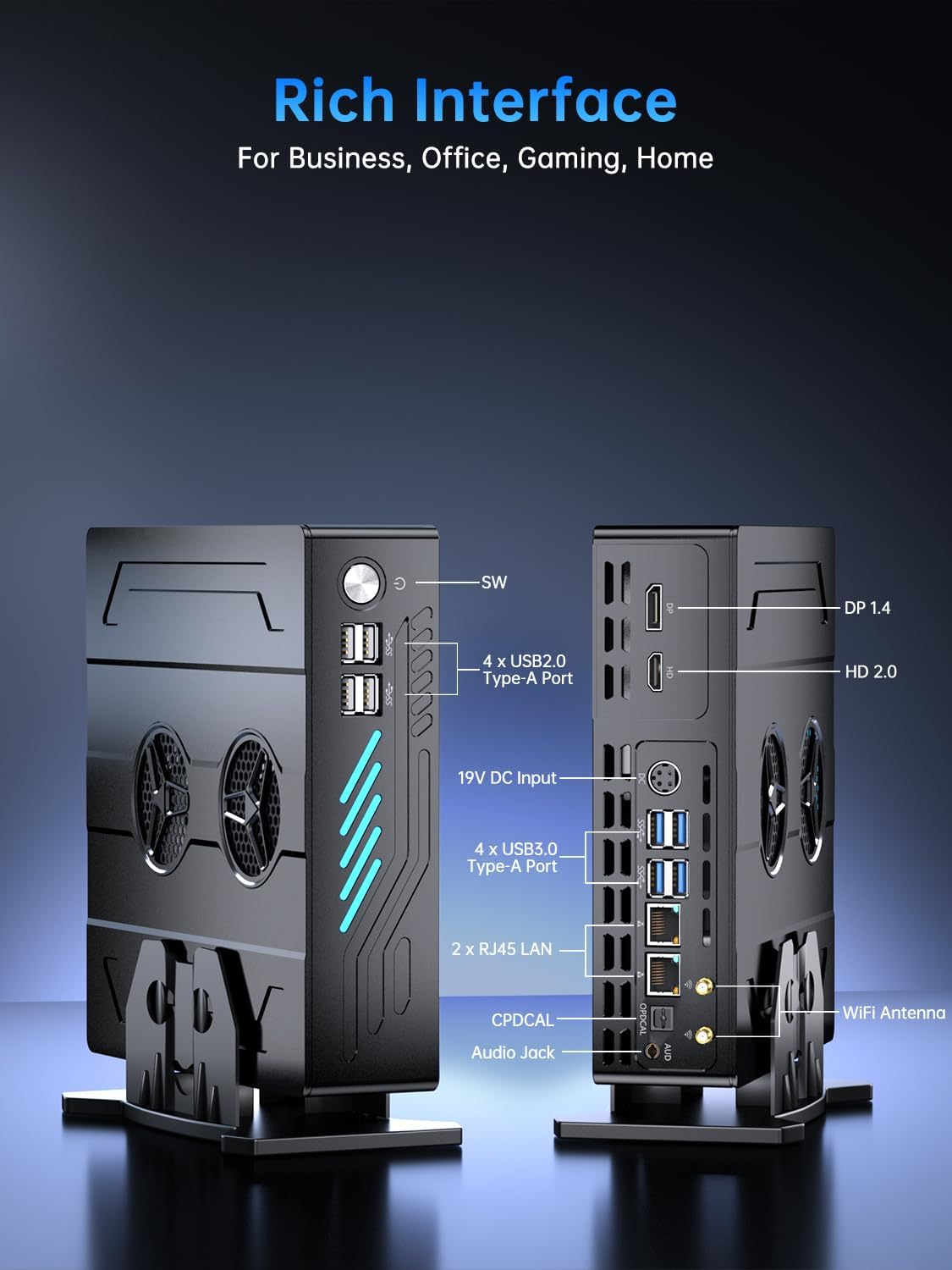 Thdeukoty Mini Gaming Pc i9-12900F(16C/24T, Up to 5.1GHz) 32GB DDR5 1TB SSD, RTX3050 6GB, WIFI6E/BT5.3, RJ45 Port, Optical, 8K Dual Screen Display Mini Desktop Computer for Gaming/Design