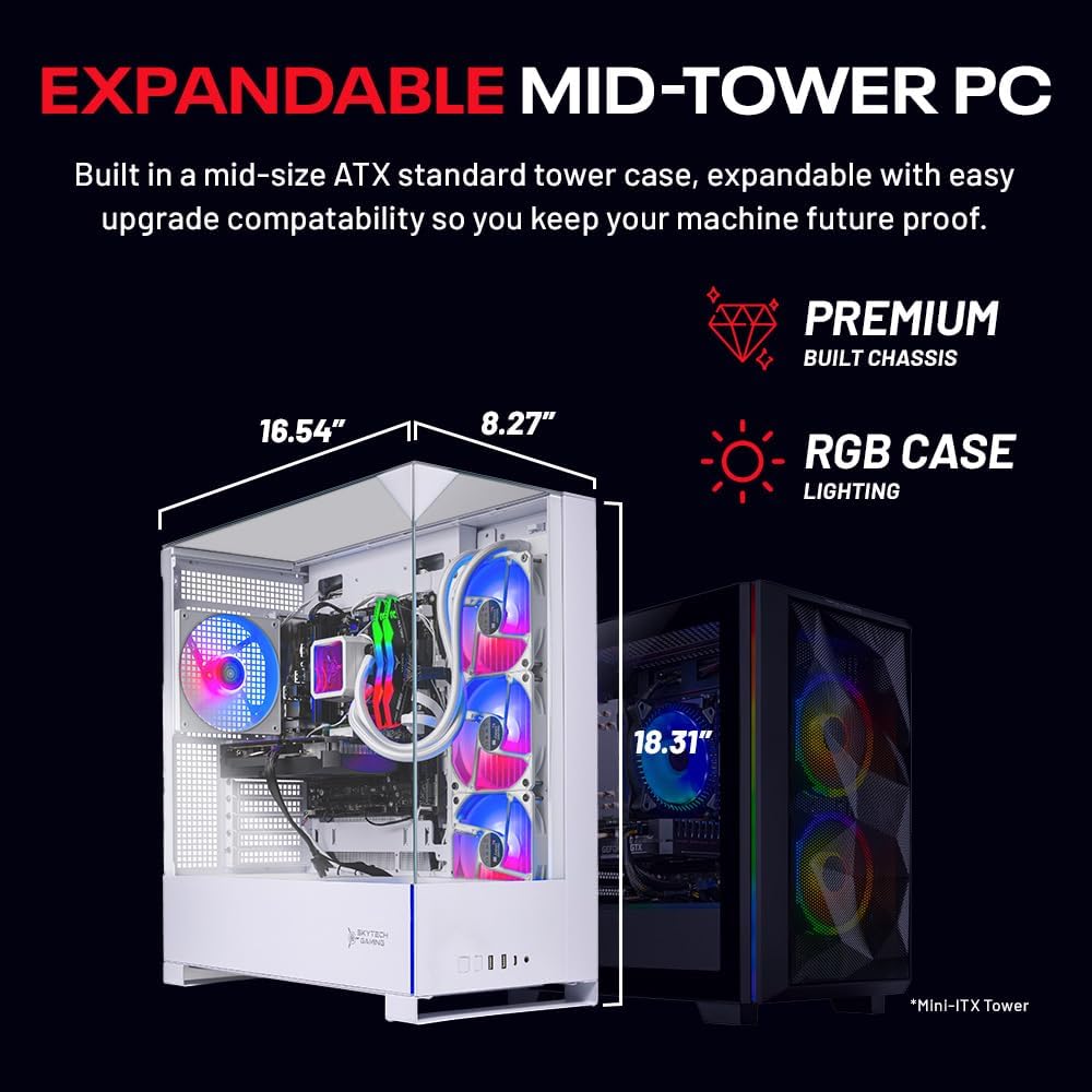 Skytech Gaming Archangel 5 Gaming PC, AMD Ryzen 7 9800X3D 4.7GHz, NVIDIA RTX 5070 12GB VRAM, 2TB Gen4 NVMe SSD, 32GB DDR5 RAM 6000, 750W Gold PSU, 360 ARGB AIO, WI-FI 5, Windows 11, Desktop