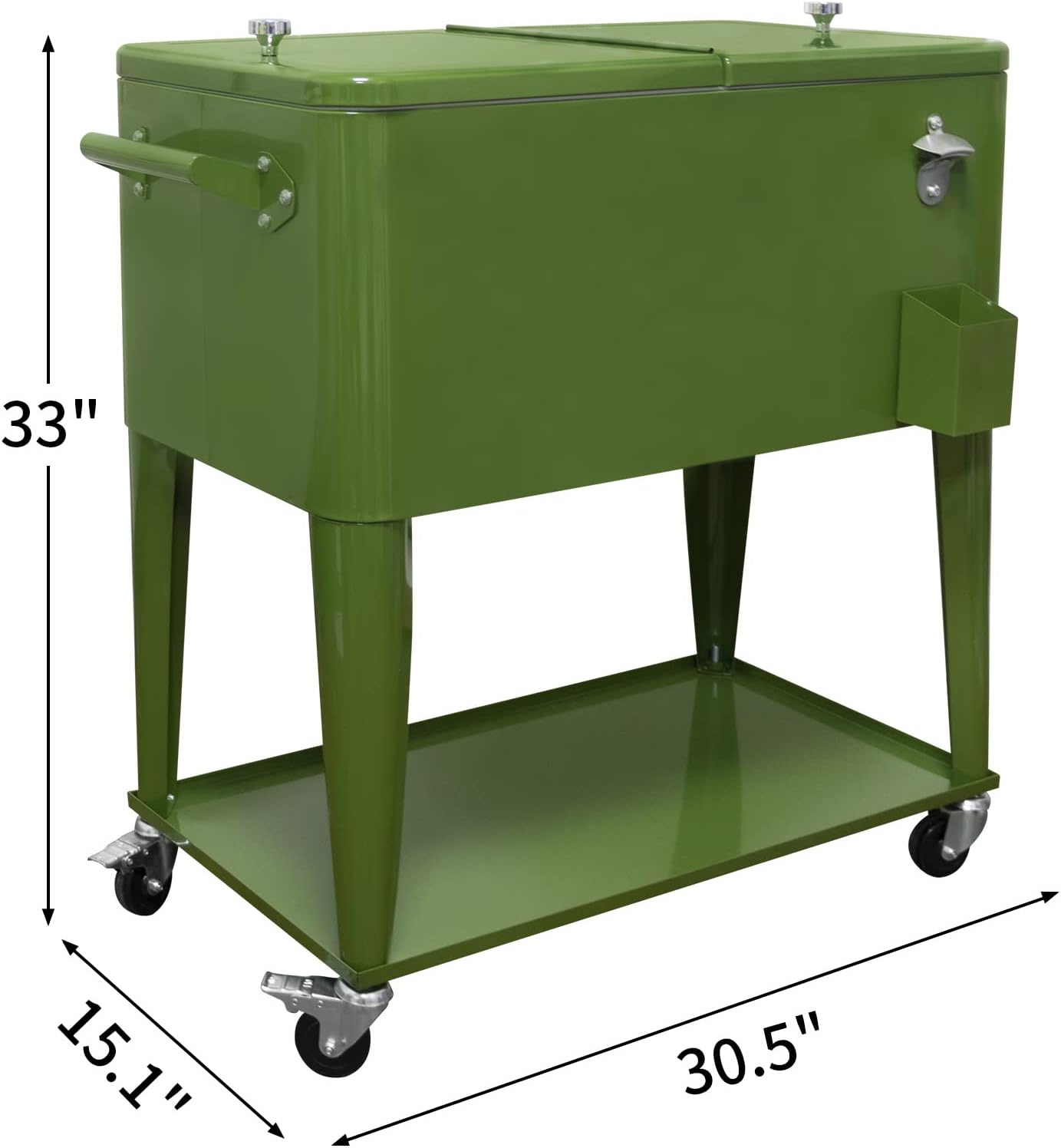 80 Quart Rolling Ice Chest Cooler Cart,for Outdoor Patio Deck Party Portable Party Bar Cold Drink Beverage Cart, Backyard Cooler Trolley on Wheels with Shelf, Bottle Opener