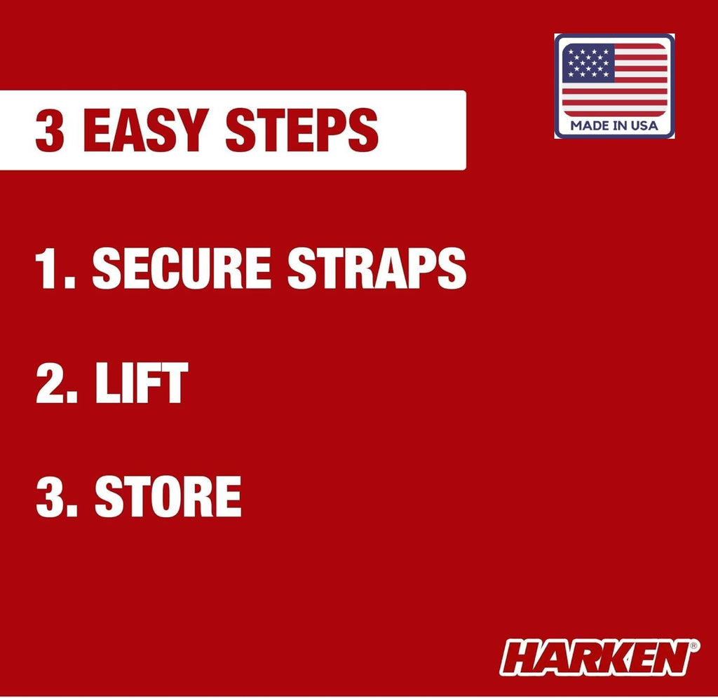 HARKEN Hoister Overhead Garage Storage Hoist System for Kayaks, Canoes, Surf & Paddle Boards, (60lb Capacity, 12ft Ceiling) Self-Leveling, Safe Anti-Drop, Easy One-Person Operation - Model 7801.12
