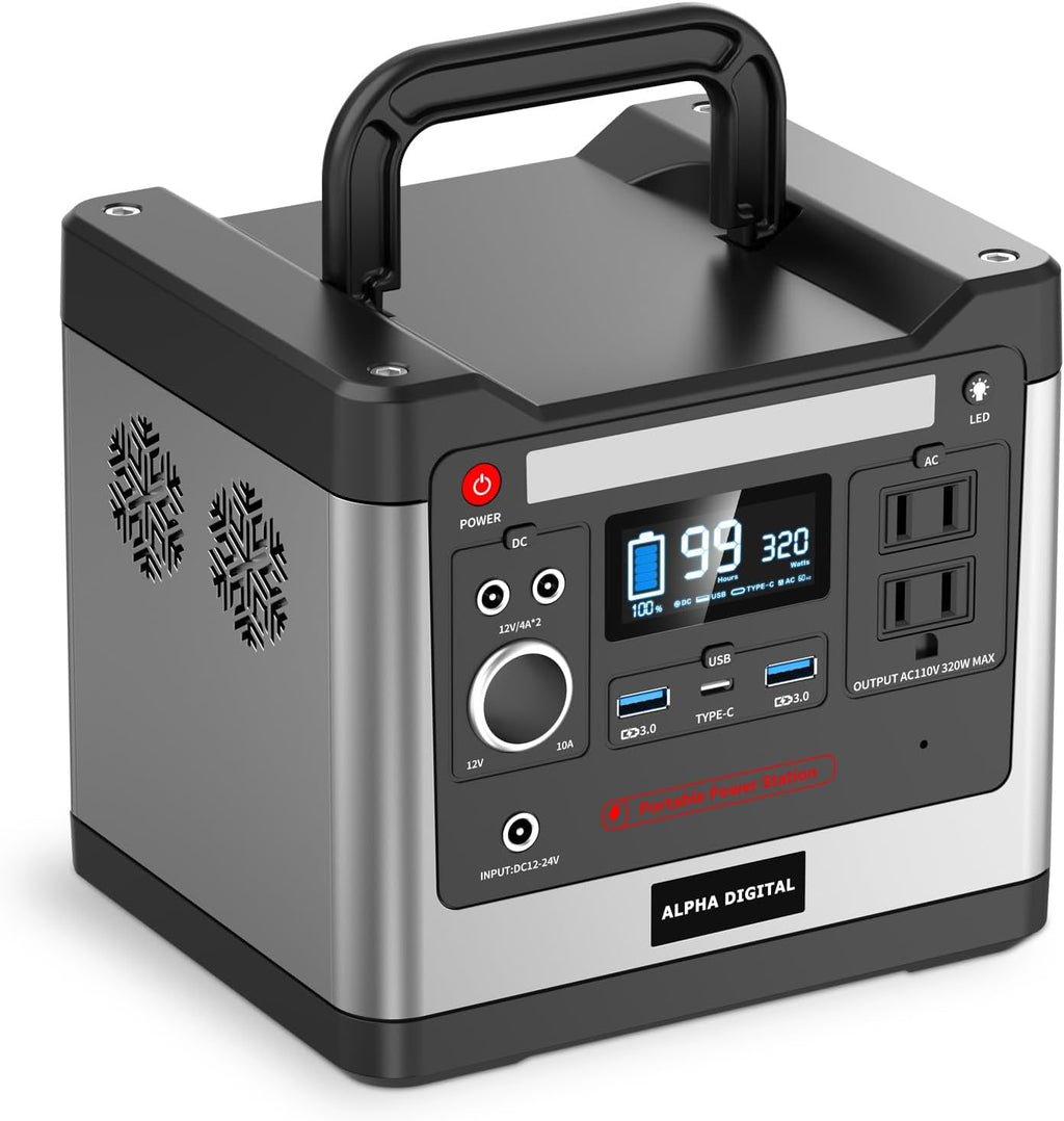 320W Outdoor Portable Power Station, 298Wh/93120mAh, LiFePO4 Lithium Battery. AC Outlet, DC Output, USB QC3.0 & Type-C, LED Flashlight. for Home, Travel, Camping