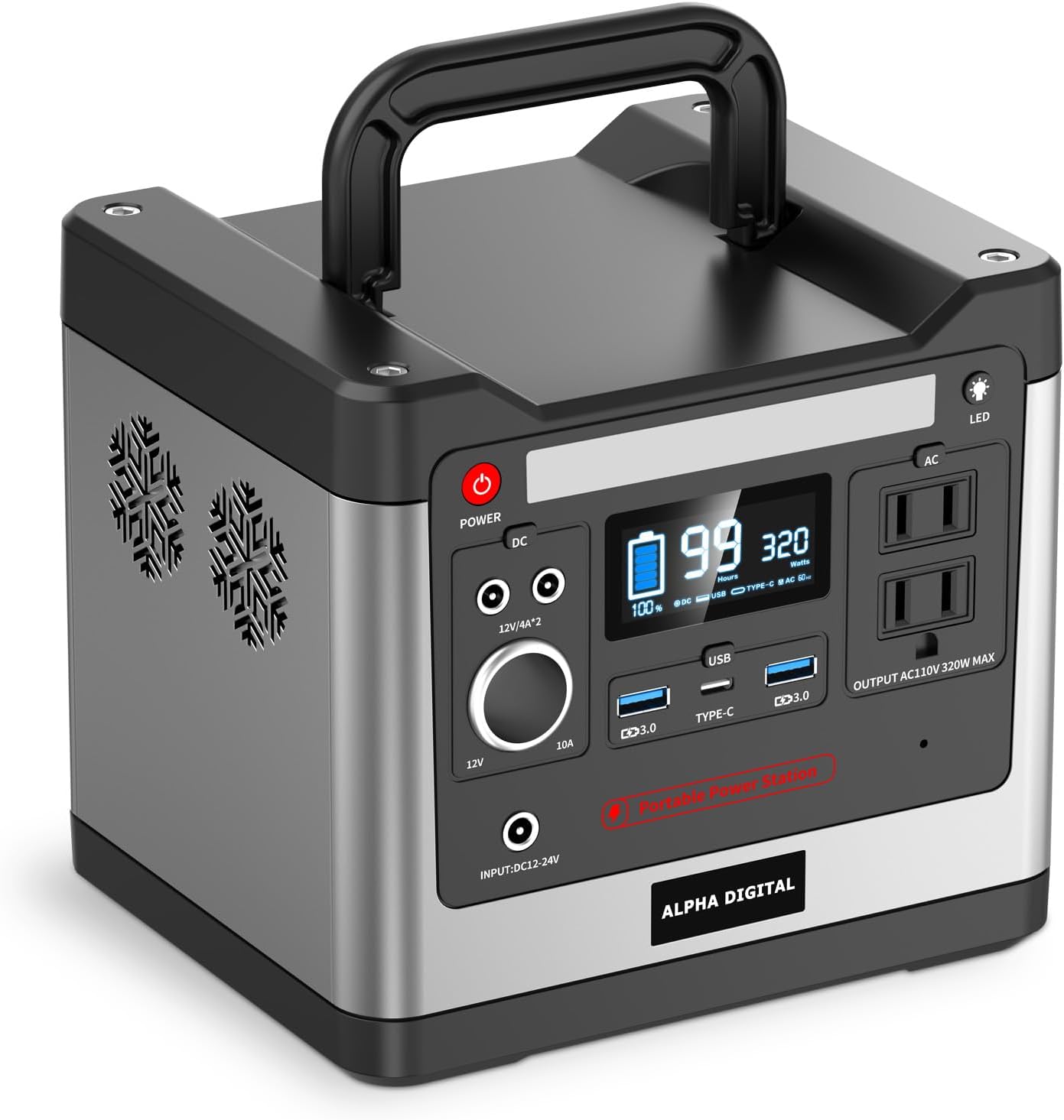 320W Outdoor Portable Power Station, 298Wh/93120mAh, LiFePO4 Lithium Battery. AC Outlet, DC Output, USB QC3.0 & Type-C, LED Flashlight. for Home, Travel, Camping