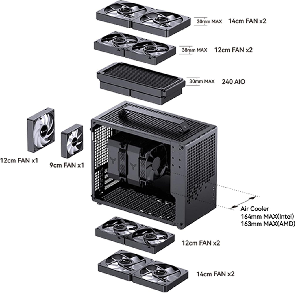 JONSBO/JONSPLUS Z20 Mesh Black Micro-ATX Mini Tower PC Case,with Detachable Carrying Handle, Mini Size, High-Performance Hardware Compatible, Support 240AIO, H160mm Cooler, Black