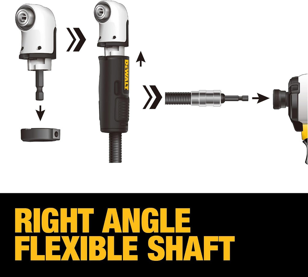 DEWALT FLEXTORQ Right Angle Drill Attachment,4-in-1 System,12-Inch Compact,Straight Flexible Shaft 90 Degree Drill Adapter (DWAMRASETFT),(Pack of 5)