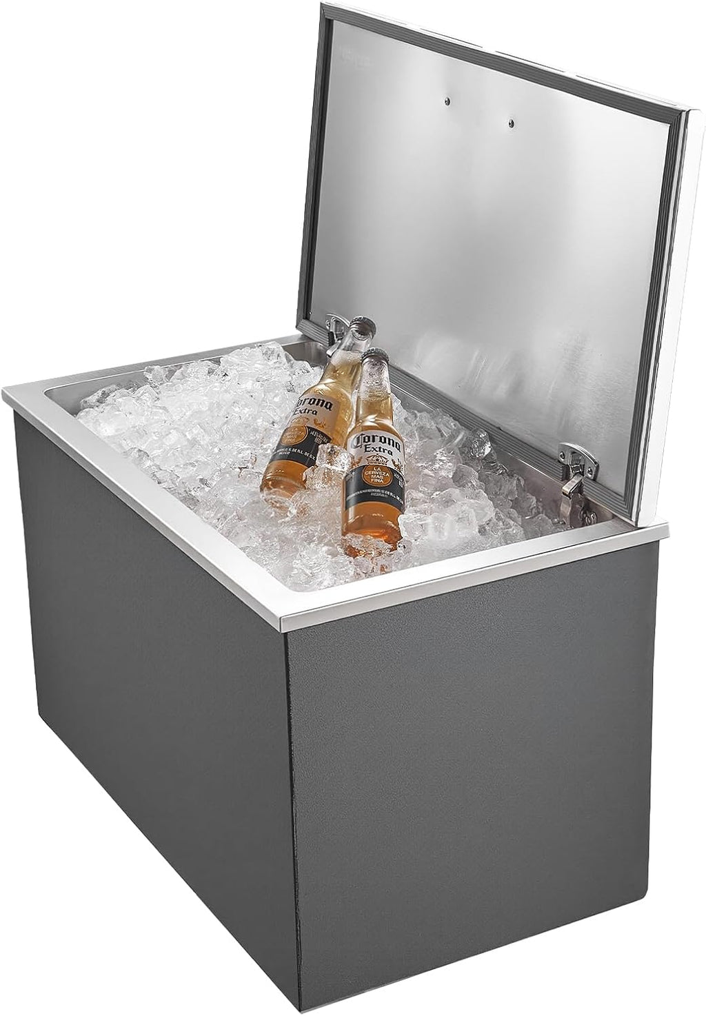 VEVOR Drop in Ice Chest, Stainless Steel Drop in Cooler, Commercial Ice Bin with Lid for Outdoor Kitchen Patio Bar, Drain-Pipe Set Included, Cooling Bins with Cover for Cold Wine Beer