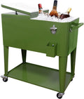 80 Quart Rolling Ice Chest Cooler Cart,for Outdoor Patio Deck Party Portable Party Bar Cold Drink Beverage Cart, Backyard Cooler Trolley on Wheels with Shelf, Bottle Opener
