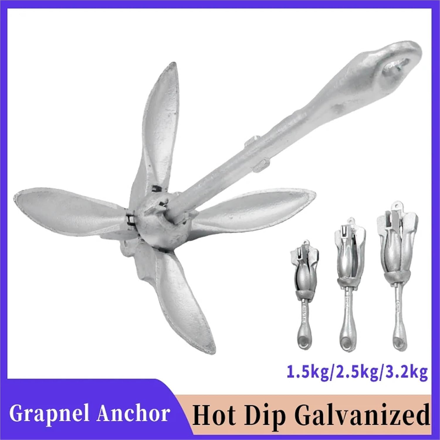 1pc 1.5kg/3.5lb Boat Anchor Folding Grapnel Anchor 2.5kg/3.2kg Galvanized Cast Anchor for Kayak Boat Paddle Board(1.5kg(3.5lb))