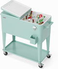 VINGLI Rolling Ice Chest, Portable Patio Party Bar Drink Cooler Cart, with Shelf, Beverage Pool with Bottle Opener