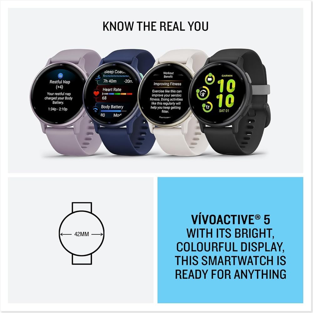 Garmin 010-02862-11 Vivoactive 5 Fitness Smartwatch, Ivory Bundle with Deco Essentials 2-Pack Screen Protector and 2 YR CPS Enhanced Protection Pack