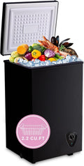 Chest Freezer Small Deep Freezer WANAI 2.2 Cu.Ft Mini Freezer Free-Standing Top Door Freezer Adjustable 7 Thermostat and Removable Basket Open Deep Freezer Apartment Kitchen, Black