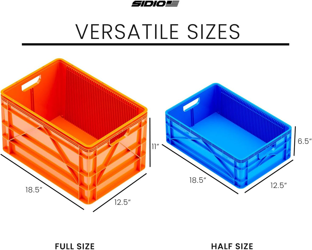 SIDIO Crate Basic Pack - 2 Full-Size & 1 Half-Size Heavy Duty Stackable Storage Bins, Totes and Containers with Dividers - Durable Plastic Organizer for Home, Office, Garage, and Outdoor Use