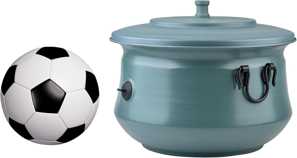 Decorative Garden Hose Holder Storage Pot with Lid | Hose Container Pot Outdoor or Indoor Use | Water Hose Hider 19x15.25 Inches,Green | Handmade (Brushed Green)