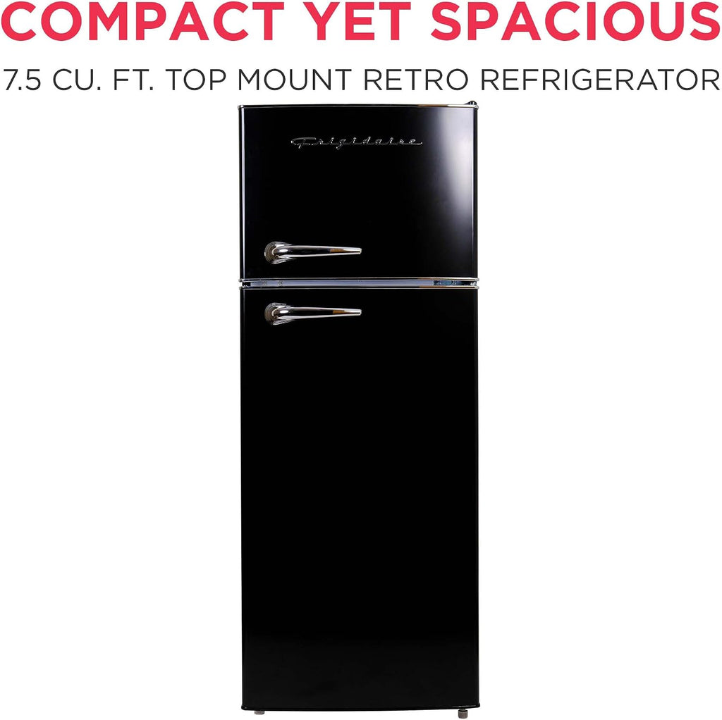 Frigidaire EFR786 Retro Apartment Size Refrigerator with Top Freezer - 2 Door Fridge with 7.5 Cu Ft of Storage Capacity, Adjustable Spill-Proof Shelves, Door & Crisper Bins, Black