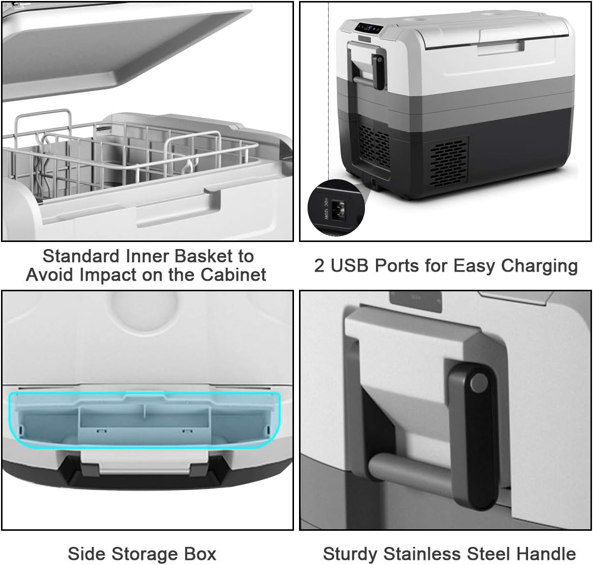 GOFLAME 58 Quart (55 L) Portable Car Refrigerator, Compressor Freezer -14.8°F to 50°F, Two-way Door Electric Powered Cooler Fridge, Compact Vehicle Refrigerator for Car Truck RV Boat, 12/24V DC