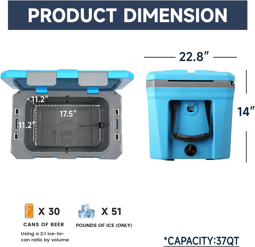 EchoSmile 35 Quart Cooler, Ultra-Light Hard Coolers, Outdoor Insulated Ice Chest Box for Camping, Drink, Beach, Fishing and Boating