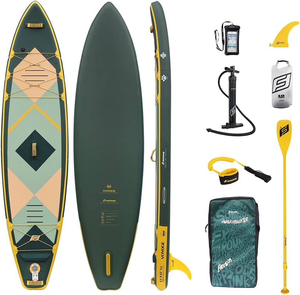 FREESUN Voyage 11' x 32' Inflatable Stand Up Paddle Board, Stable Touring SUP for Long-Distance Cruising & Family,Heat-Fusion iSUP with Camera Mount,Extra Large EVA Pad for Dogs/Kids,Blue