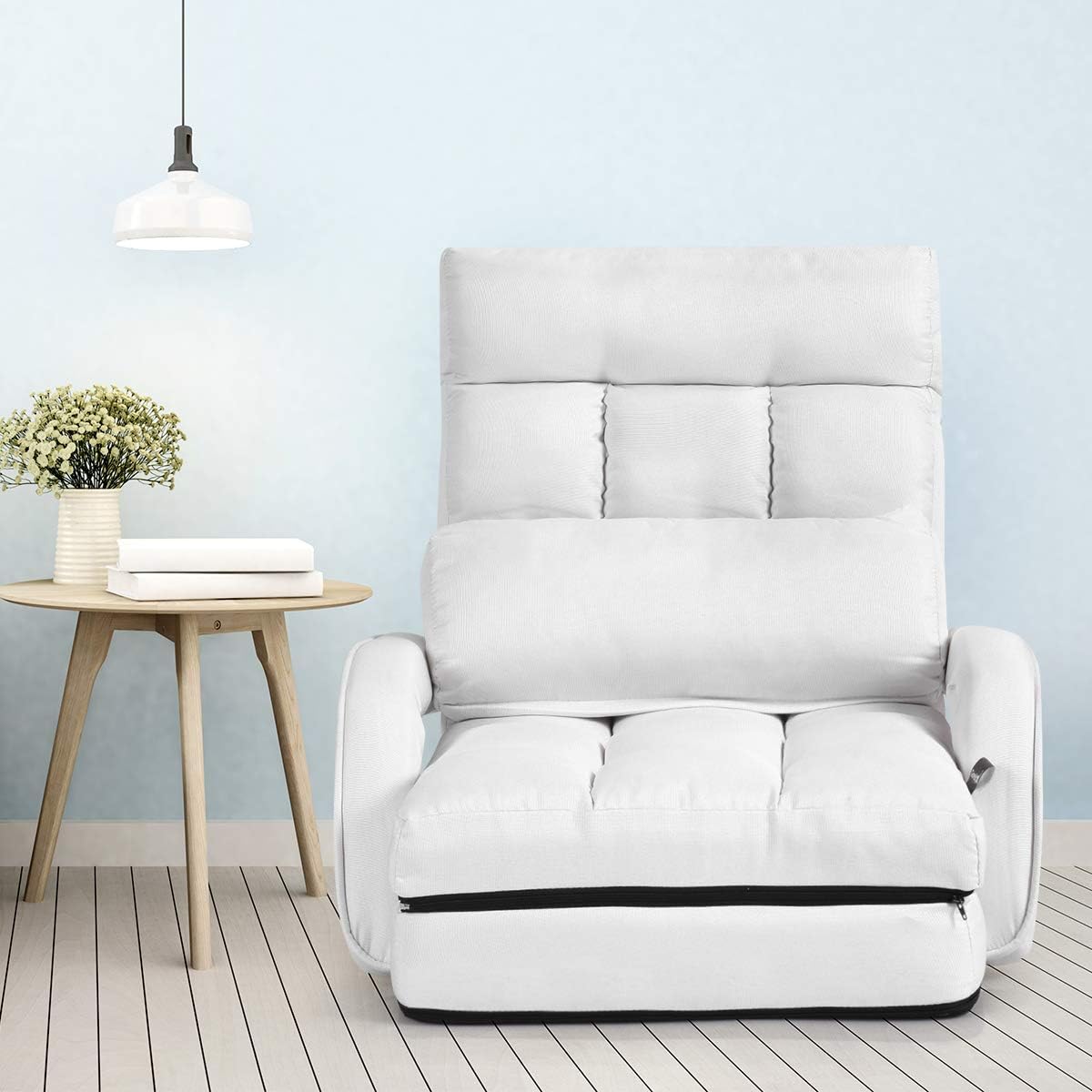 GOFLAME Adjustable Folding Massage Lazy Sofa, Floor Chair Sofa, Padded Gaming Chair with Armrests and Pillow