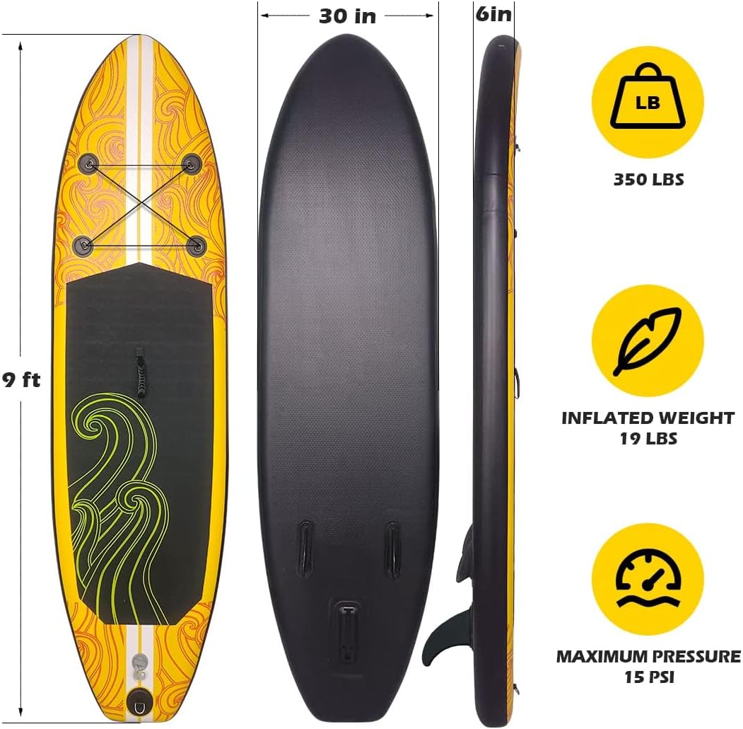 Smartmak Inflatable Stand Up Paddle Board, SUP Paddleboard Wide Stable Design, Non-Slip Deck, with Premium Paddle Board Accessories, Portable Carry Bag & Paddle Pressure Gauge Pump