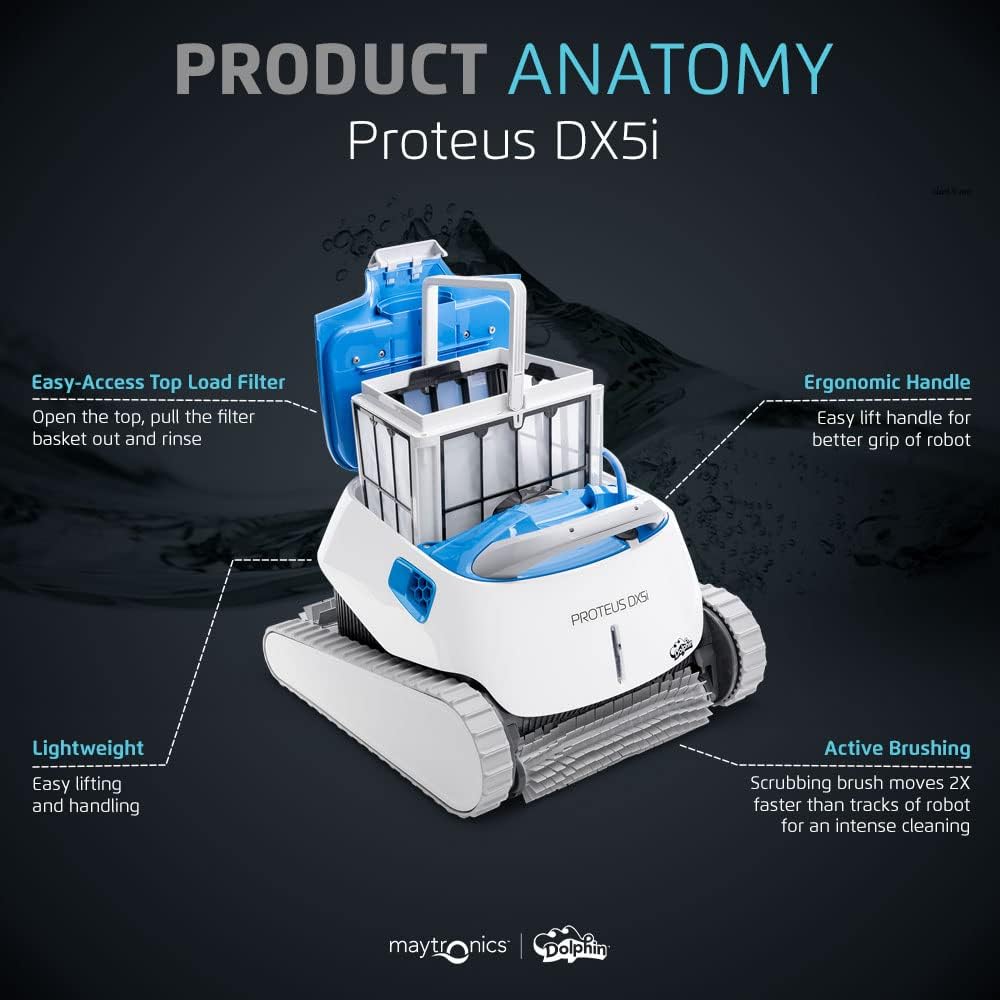 Dolphin Proteus DX5i Wi-Fi Automatic Robotic Pool Vacuum Cleaner Includes Ultra-Fine Filters for an Ultimate Clean, Ideal for In-Ground Pool up to 50 Feet in Length