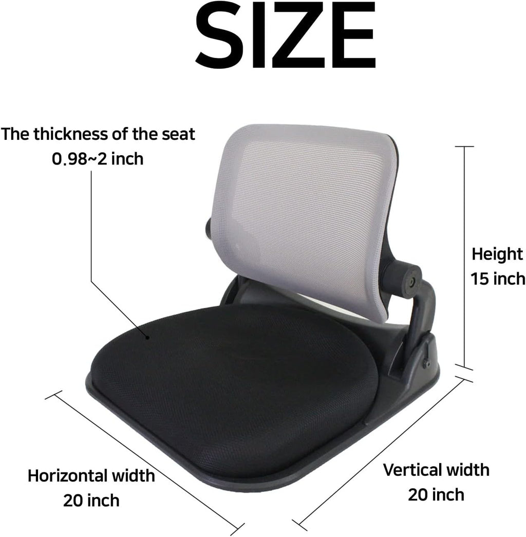 Patented Floor Chair with Back Support - Foldable Orthopedic Floor Chair for Adults/Children - Japanese Legless Seat for Meditation, TV, Pelvic Adjustment - Recliner with Back Support (Black)