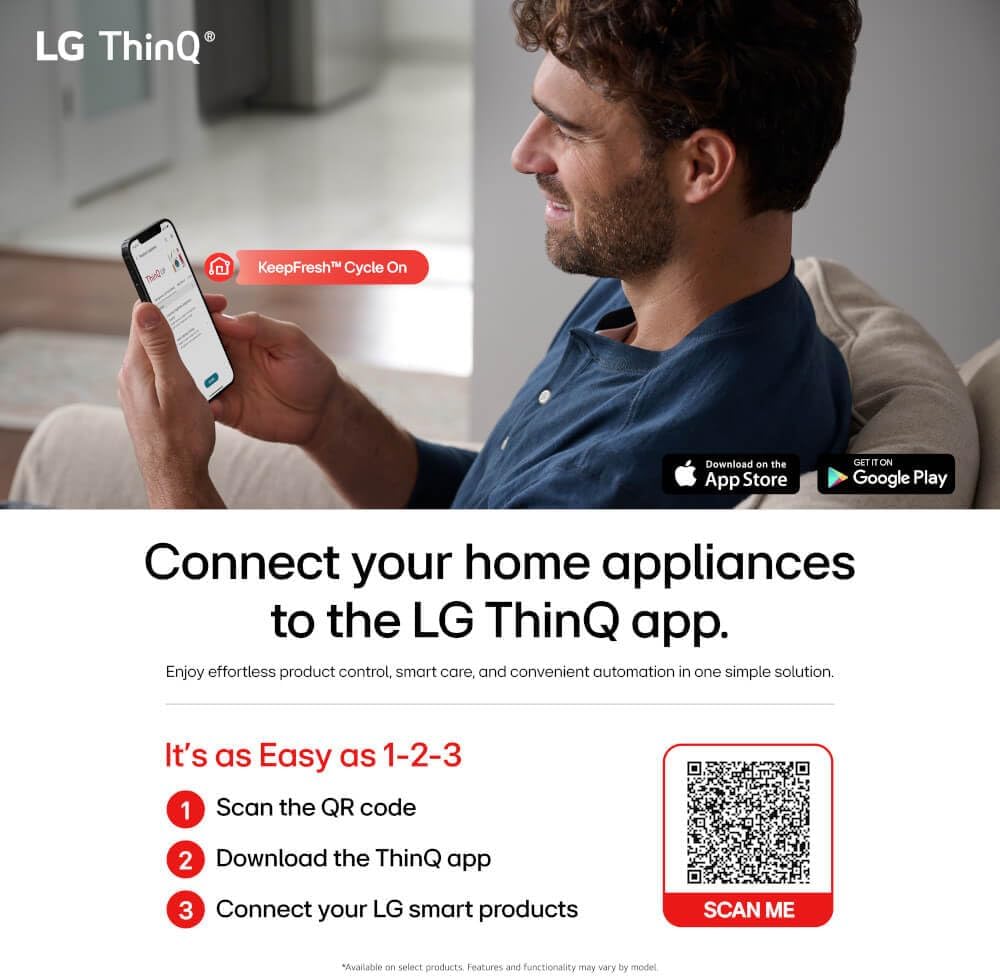 LG 36 Inch Smart French Door Refrigerator with 28 cu.ft. Capacity, WiFi Enabled, ThinQ Technology, Slim SpacePlus® Ice System, PrintProof™ Stainless Steel
