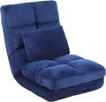Indoor Chaise Lounge Sofa, Floor Chair with Back Support for Adults, 14 Angle Adjustment Recliner Chair, Folding Floor Lounger with Pillow 8823(Blue)