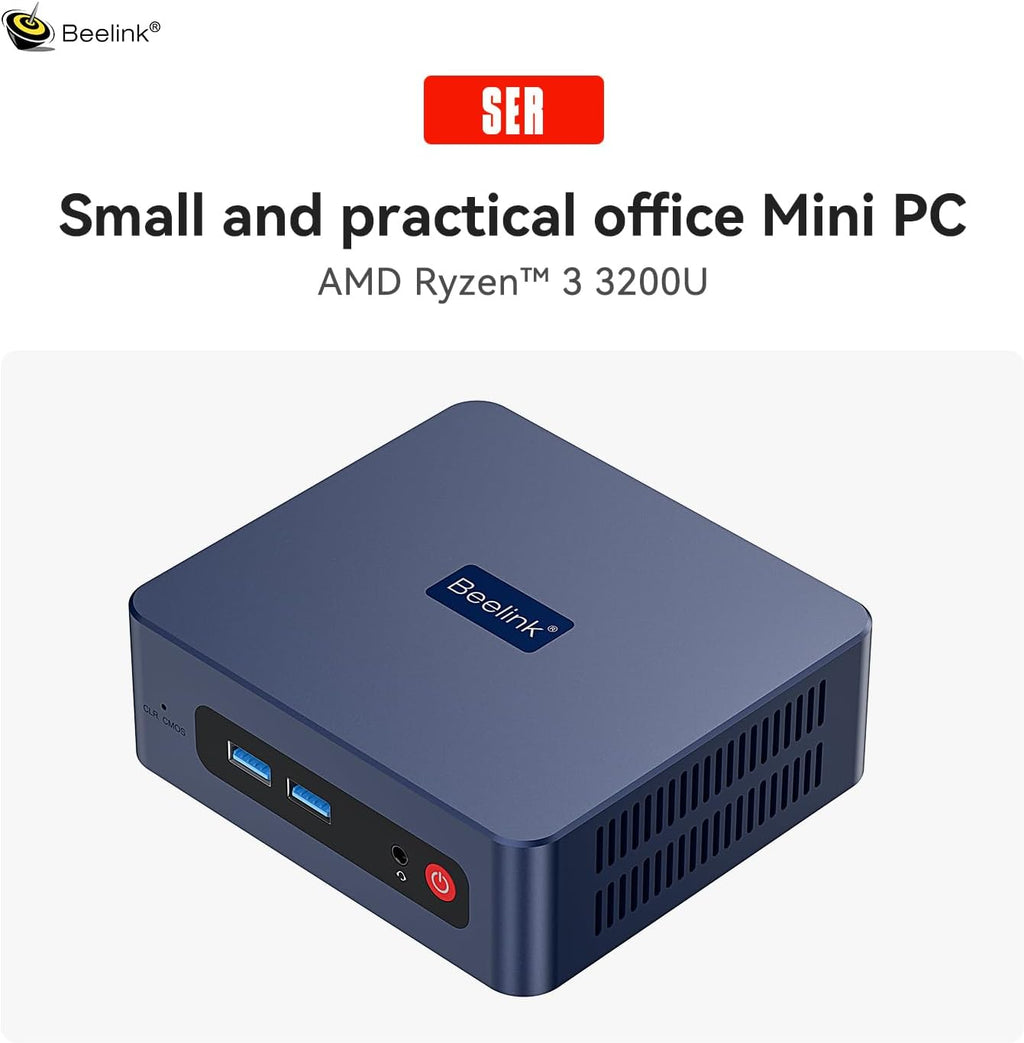 Beelink SER3 with AMD Ryzen 3 3200U, 8GB DDR4, 480GB NVMe M.2 SSD,Dual Display via HDMI 4K@60Hz Output, WiFi5, BT5.0, 1000M LAN, W-11 Gaming Office Mini Computer
