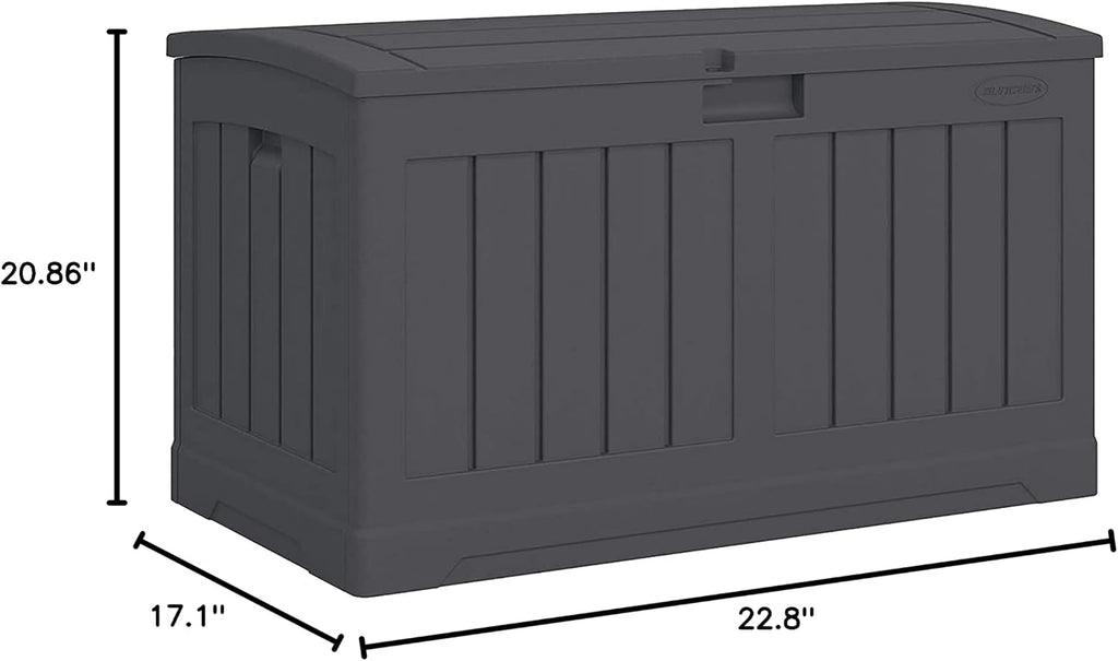 Suncast 50 Gallon Medium Capacity All Weather Construction Resin Outdoor Storage Deck Box with Arched Lid for Patio, Garden, or Pool, Peppercorn | EAST OAK Deck Box, 31 Gallon Indoor and Outdoor Storage Box