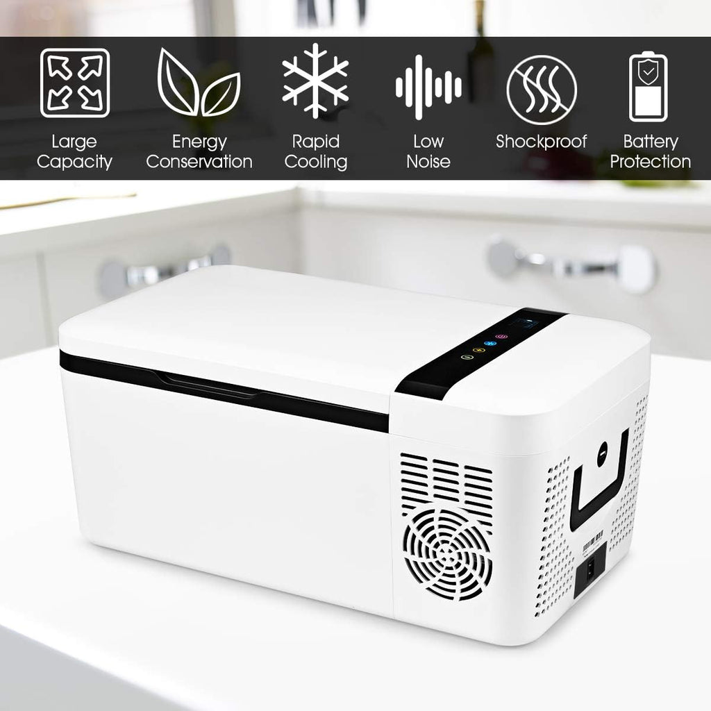 COSTWAY Compact Car Freezer, Portable Travel 12V Fridge, with Compressor, Double Handles, LCD Display Screen for Car and Home, Camping, Truck Party, Travel, Picnic Outdoor (16 Quart)
