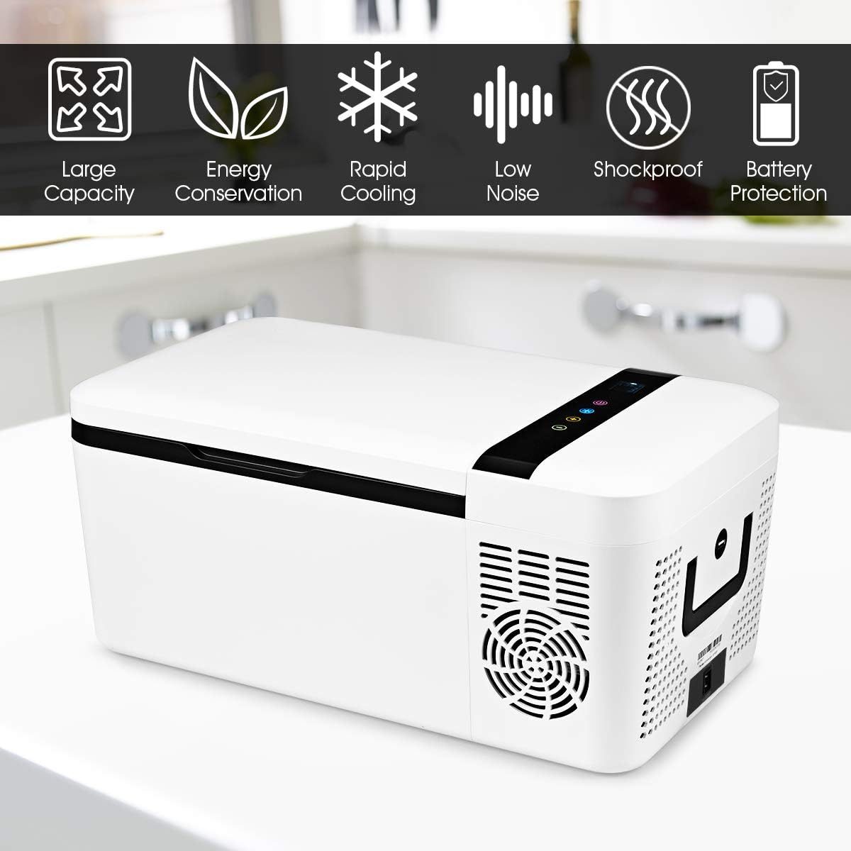 COSTWAY Compact Car Freezer, Portable Travel 12V Fridge, with Compressor, Double Handles, LCD Display Screen for Car and Home, Camping, Truck Party, Travel, Picnic Outdoor (16 Quart)