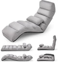KOMFOTT Foldable Floor Lazy Sofa with Pillow, Indoor Chaise Lounger with 5 Adjustable Positions, Adjustable Back Support & Footrest, Video Gaming Chair for Home, Office, Reading, Watching (Grey)