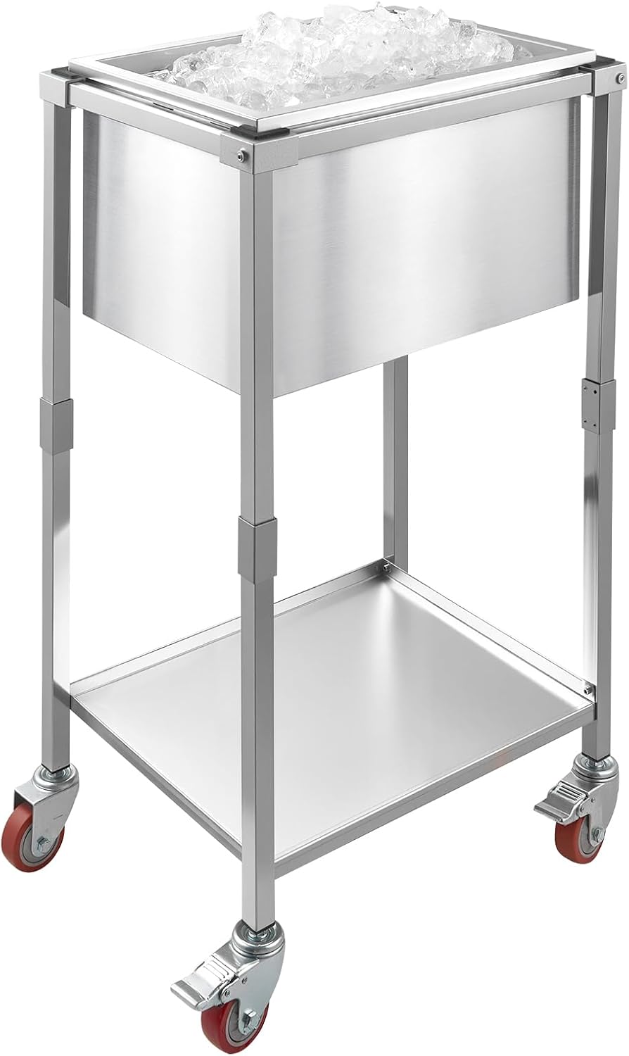 VEVOR Commercial Ice Bin, Underbar Ice Bin, Stainless Steel Ice Chest with Sliding Lid, Bottle Holders, Adjustable Bullet Feet, Cooler Cart Cocktail Unit for Bar Restaurant Pub