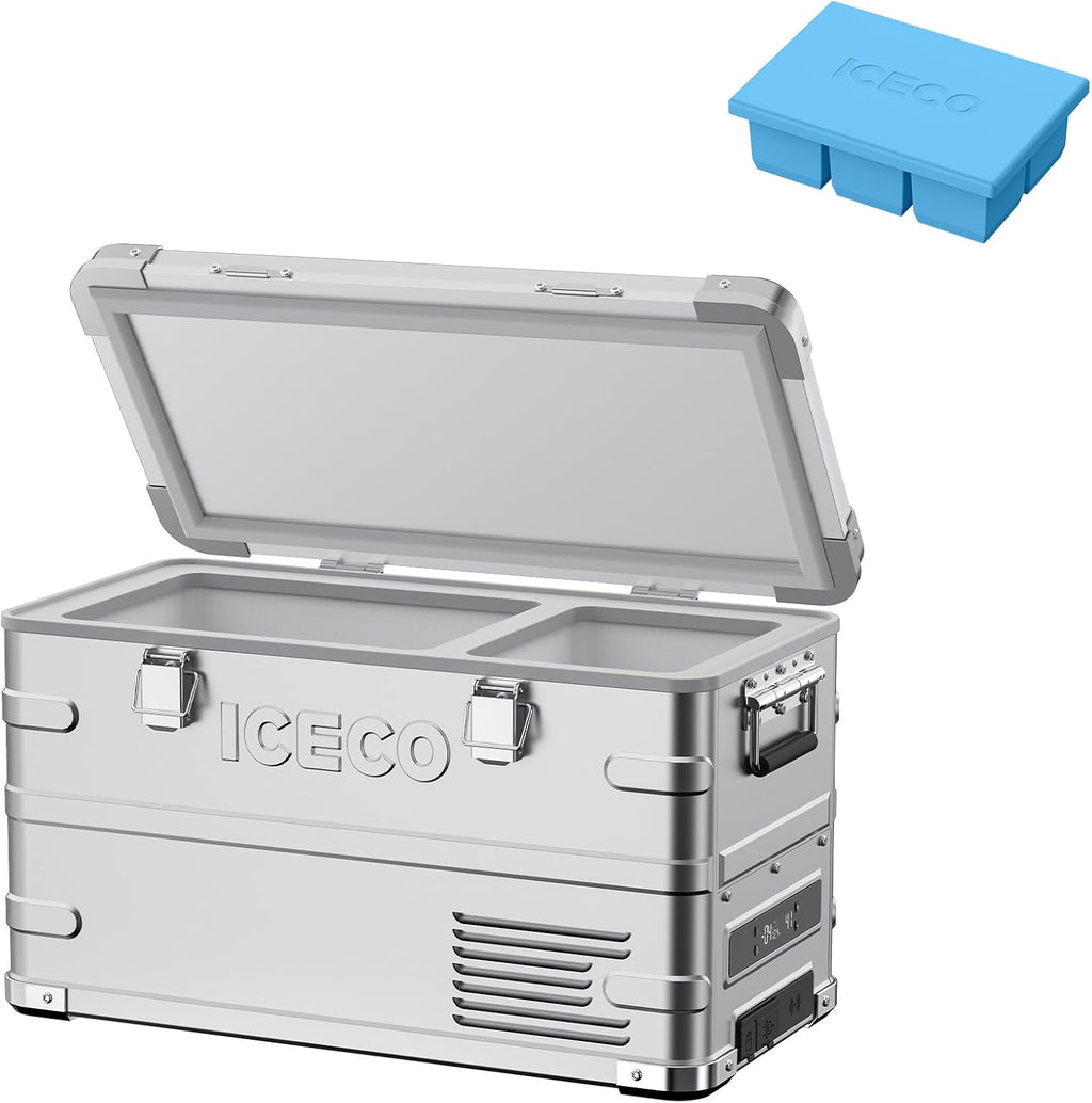 ICECO APL35 12 Volt Car Refrigerator, 37 Quart (35 Liter) Light Duty Aluminum 12V Portable Fridge Freezer, SECOP Nano Compressor, -4℉~68℉, 12/24V DC, 100-240V AC for Outdoor, Camping, RV, Truck, Boat