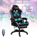 LED Gaming Chairs with Speakers, Full Massage Gamer Chair with Footrest and Lumbar Support, PU Leather Swivel Computer Chair Recliner Chair Office Chairs for Adults and Teens,Black