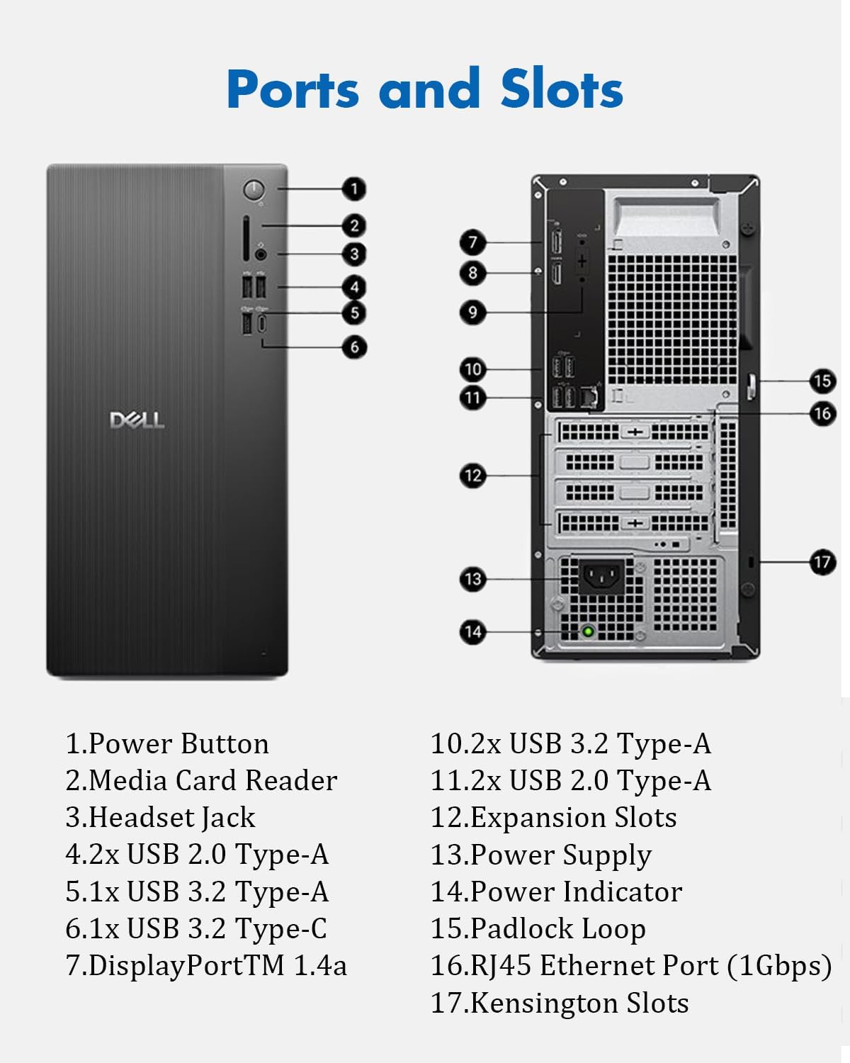 Dell Desktop Tower Computer, Intel 10-Core Ultra 5 225 (20MB Total Cache, 3.3GHz), Windows11 Pro, Wired Keyboard & Mouse, Intel UHD Graphics, Wi-Fi 6, Bluetooth 5.4 (64GB DDR5 RAM | 1TB SSD)