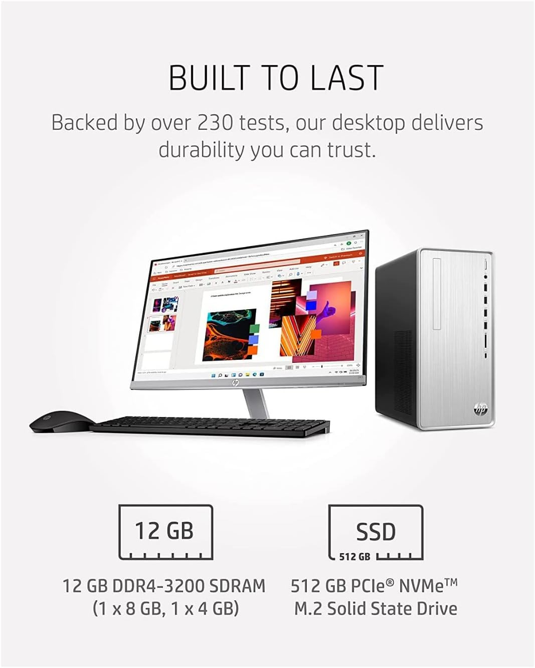 HP Pavilion Desktop PC, AMD Ryzen 5 5600G, 12 GB RAM, 512 GB SSD, Windows 11 Home, Wi-Fi 5 & Bluetooth Connectivity, 9 USB Ports, Wired Keyboard and Mouse Combo, Pre-Built PC Tower (TP01-2040, 2022)