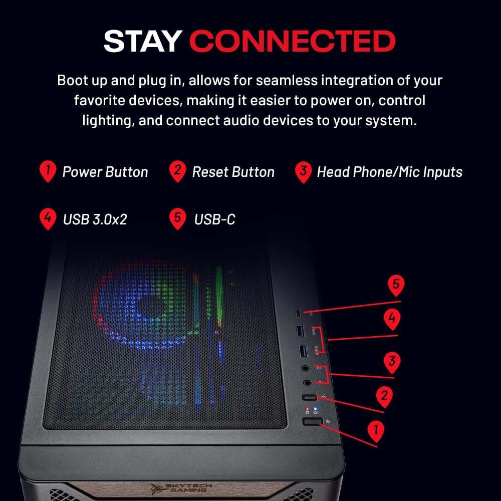 Skytech Chronos Gaming PC Desktop, Ryzen 5 9600X 3.9 Ghz (5.4GHz Turbo Boost), AMD RX 9070 16GB GDDR6, 1TB Gen4 NVMe SSD, 16GB DDR5 RAM 6000, 850W Gold PSU, Wi-Fi, Win 11