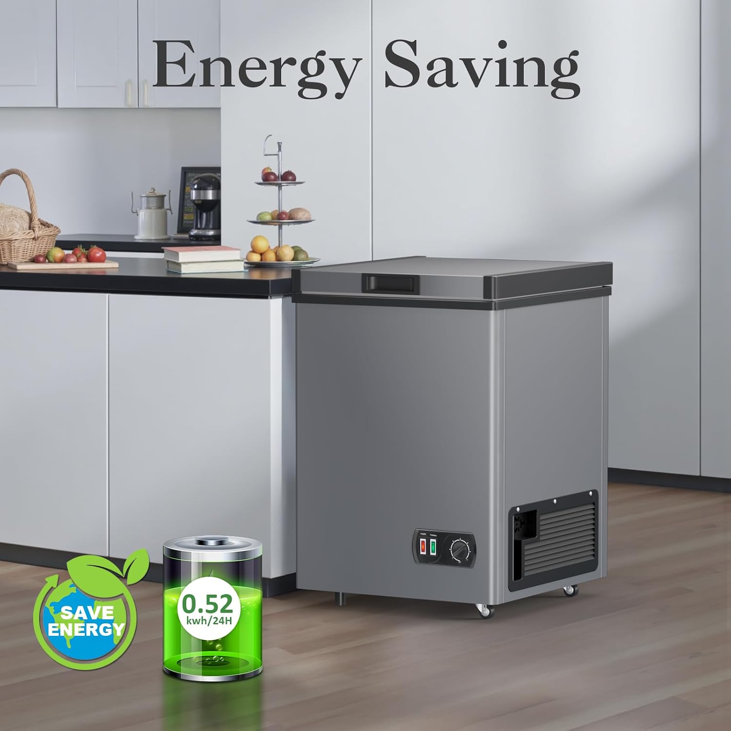 Chest Freezer - 4.2 Cu Ft Compact Deep Freezer with Fast Cooling & Convenient Pulley, Perfect for Kitchen Parlor, Small Freezer with Low Noise & Energy Saving, Space Gray