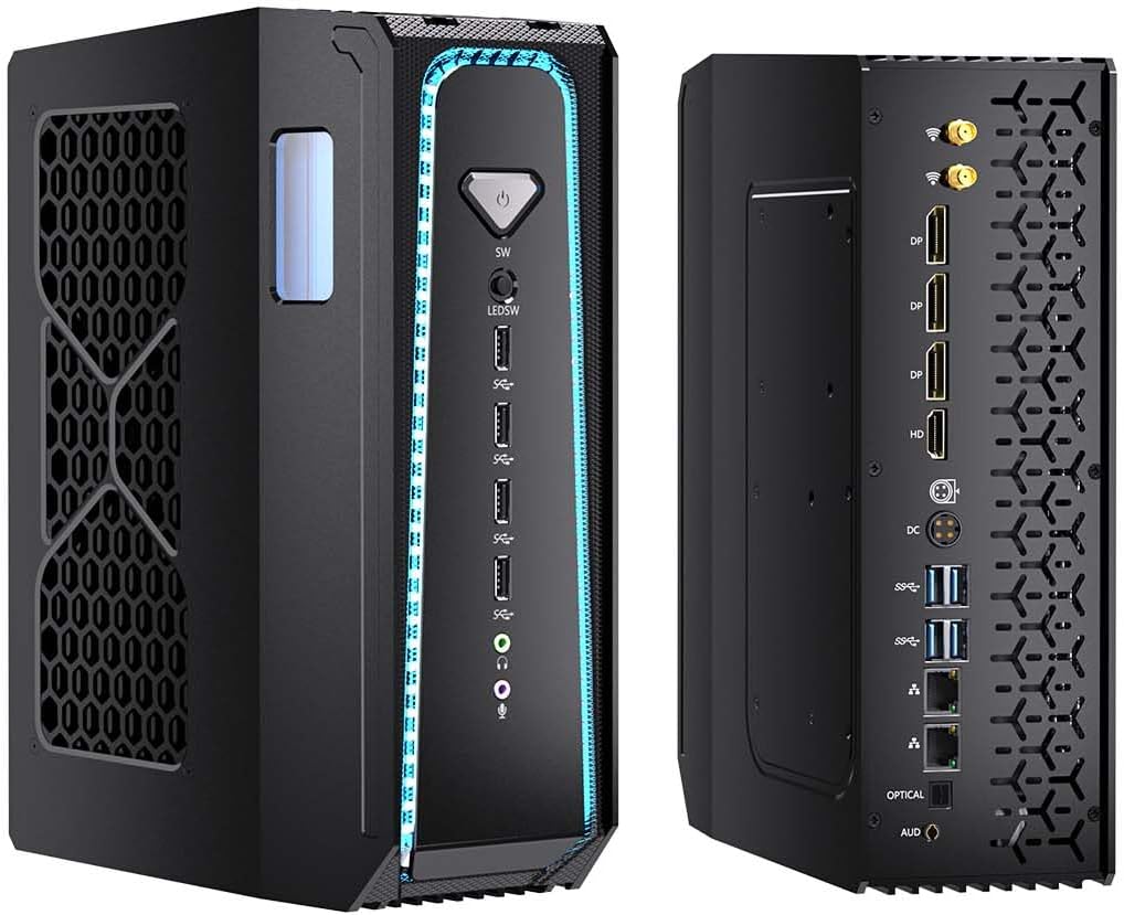 Thdeukoty Mini Gaming Pc Core i9-14900F(24C, 32T, Up to 5.8GHz) 64GB DDR5 2TB SSD, Liquid Cooled Desktop Computer with RTX 5070 WiFi 6E, BT5.3, RJ45 Port, Quad Display for Gaming/Design/Office