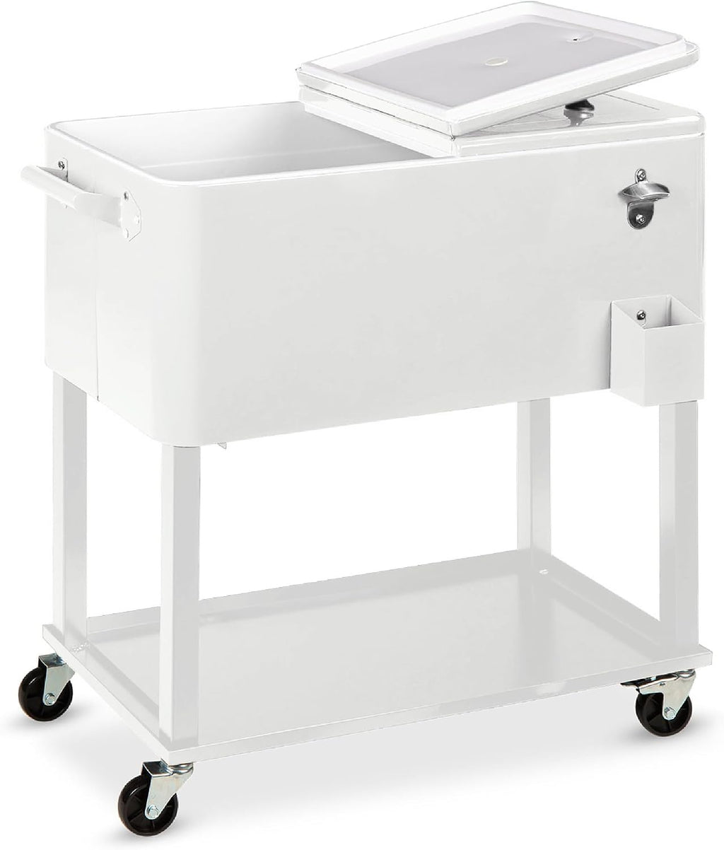 Best Choice Products 80-Quart Outdoor Steel Rolling Cooler Cart w/Ice Chest, Bottle Opener, Catch Tray, Drain Plug, Locking Wheels