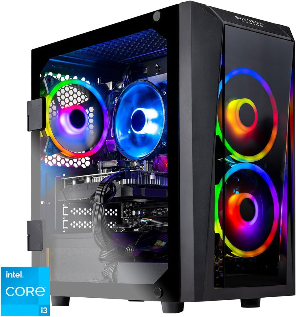 Skytech Gaming Skytech Blaze II Gaming PC Desktop – Intel Core i3 10100F 3.6 GHz, GTX 1650, 500GB SSD, 16G DDR4 3200, 600W Gold PSU, AC Wi-Fi, Windows 10 Home 64-bit