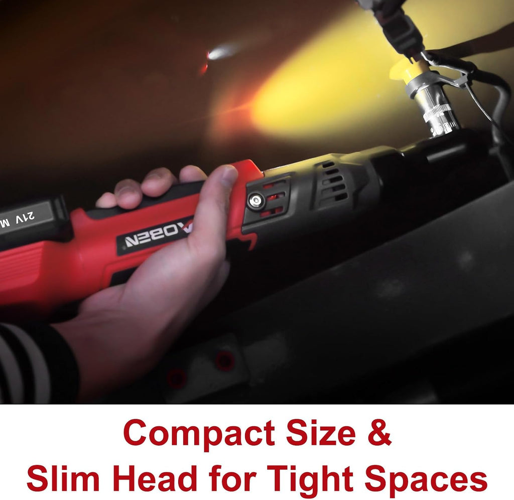 AOBEN 21V 1/2' Cordless Ratchet Wrench Kit-74 Ft-lbs Brushless Electric Power Ratchet with Variable Speed, 2X2000mAh Lithium-Ion Battery, Charger, 8 Sockets, 1/4' & 3/8' Adaptors, 3' Extension Bar