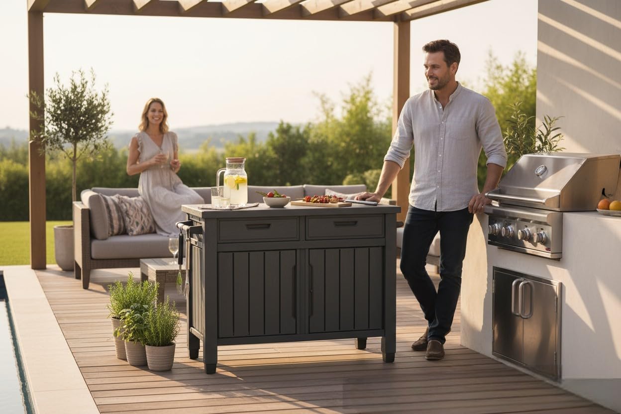 Generic Enhance Your Outdoor Space with The Outdoor Grill Table with Storage Cabinet in Graphite Gray. Perfect for Grilling, Entertaining, and Storage Needs, X-Large