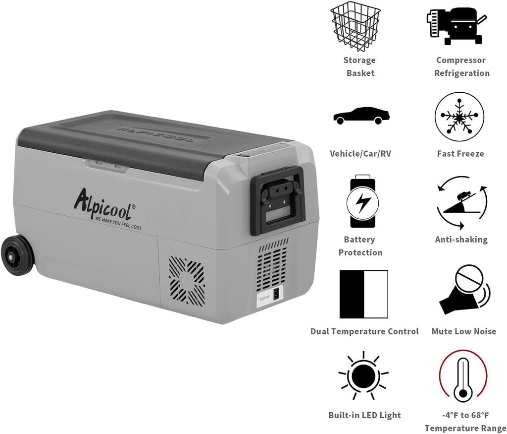 Alpicool T36 Dual Temperature Control 12 Volt Refrigerator 38 Quart Portable Car Fridge Freezer (-4°F~68°F) for Truck, RV, Boat, Camping and Travel